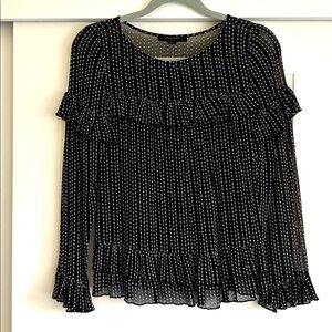 All Saints Ruffled Top Black with white polkadot threads XS womens LIKE NEW